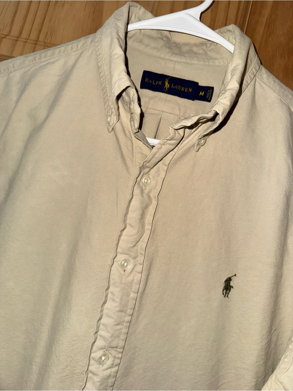 Polo Ralph Lauren Men’s Medium Beige 100% Cotton Oxford Button-Down Pony Shirt